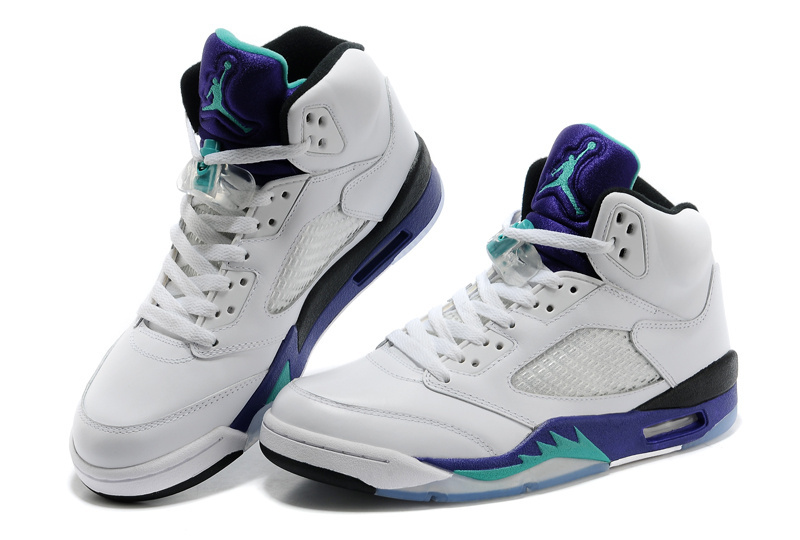 Air Jordan 5 Mens Shoes White/Viole/Blue Online